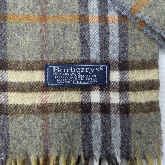 BURBERRY London Vintage Classic Nova Check Knit 100% Cashmere Fringe Green SCARF - Picture 4 of 6